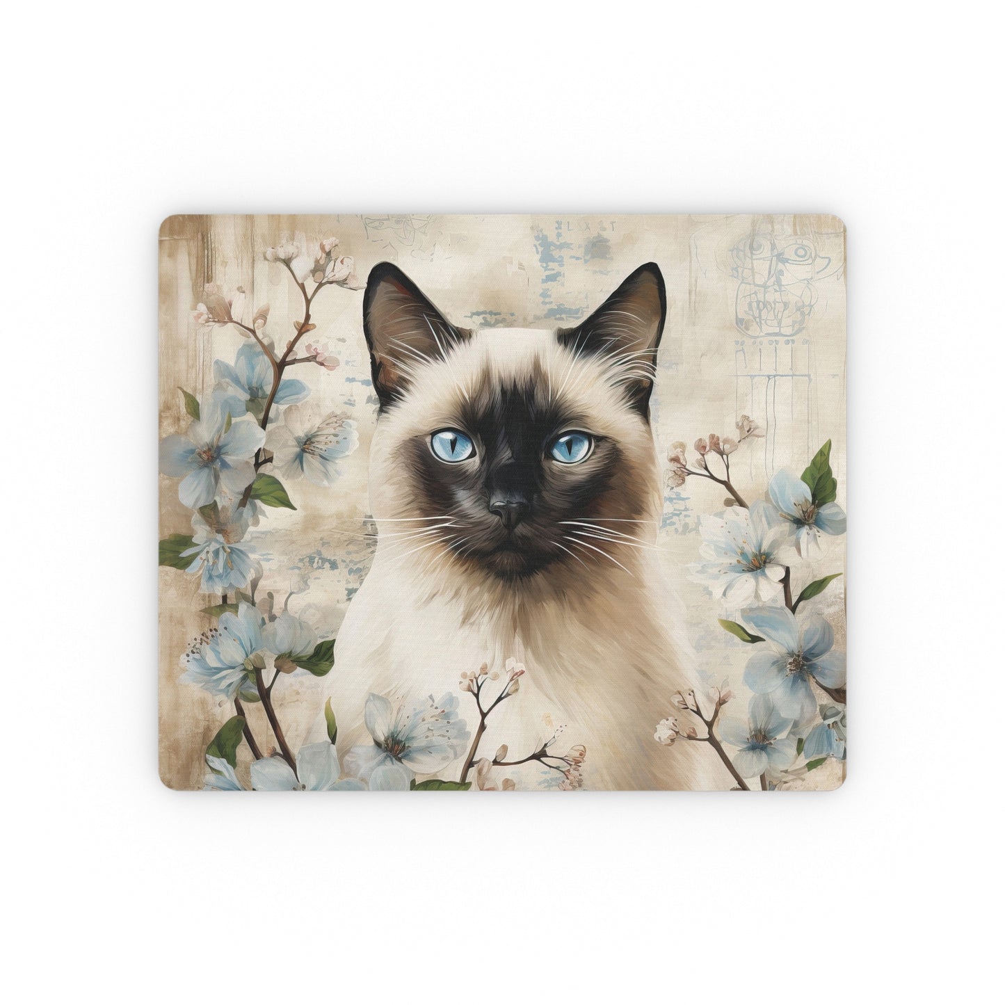 Mouse Pad, Siamese Cat Floral Mouse Pad – Elegant Desk Accessory for Cat Lovers