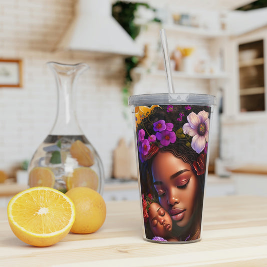 Beautiful Black mom plastic tumbler & straw