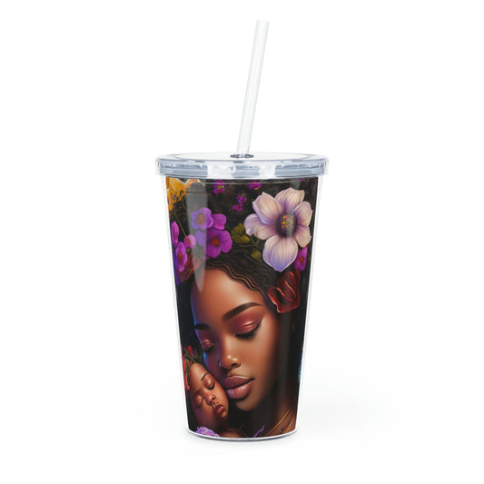 Plastic Tumbler Black Mom and Baby Tumbler with Straw