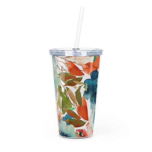 Plastic Tumbler Summer Flowers Tumbler with Straw