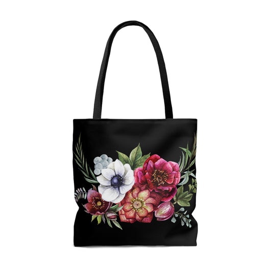 Tote Bag Dahlia Flowers on Black Tote bag