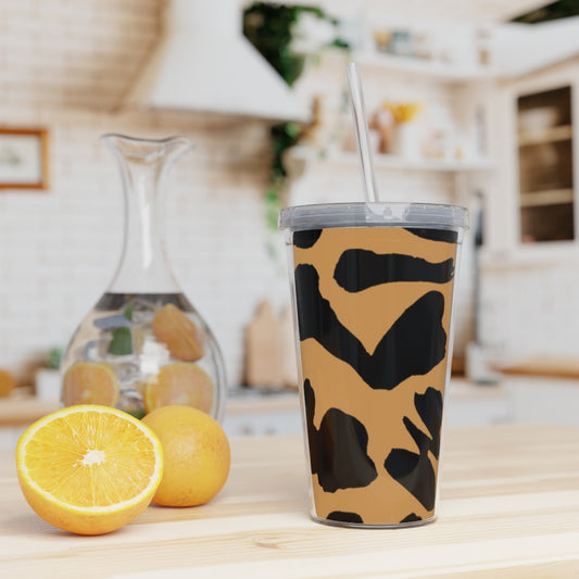 Animal Print Plastic sup with Straw