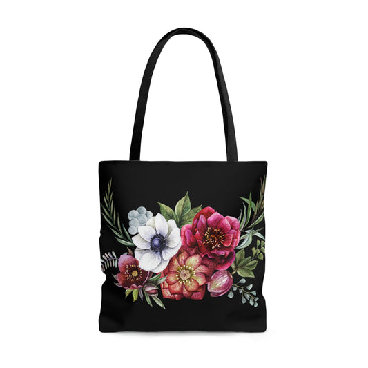 Tote Bag Dahlia Flowers on Black Tote bag