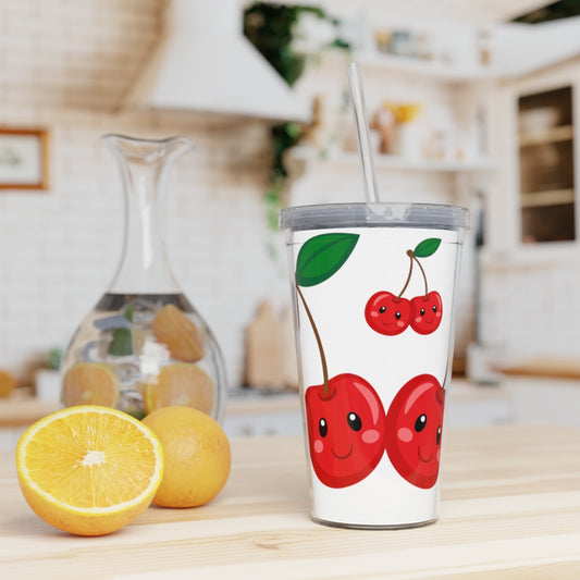 Plastic Tumbler Happy Cherries Plastic Tumbler with Straw