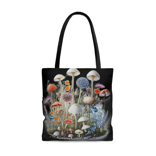 Tote Bag Wild Mushrooms on Black Tote