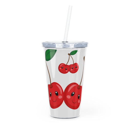 Plastic Tumbler Happy Cherries Plastic Tumbler with Straw